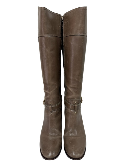 Tory Burch Shoe Size 8.5 Taupe Gray Leather Zip Up Stacked Heel Knee High Boots Taupe Gray / 8.5