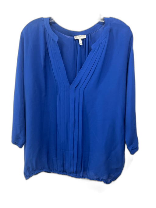 Joie Size L Blue Silk Long Sleeve Split Neck pleats Top Blue / L
