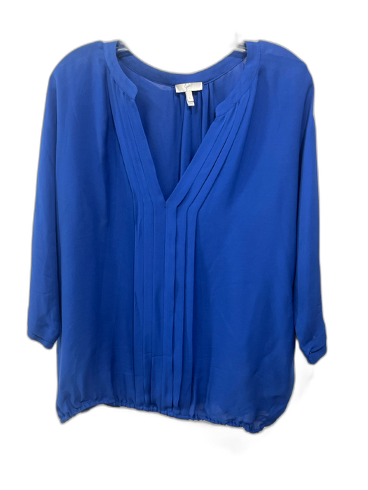 Joie Size L Blue Silk Long Sleeve Split Neck pleats Top Blue / L