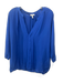 Joie Size L Blue Silk Long Sleeve Split Neck pleats Top Blue / L