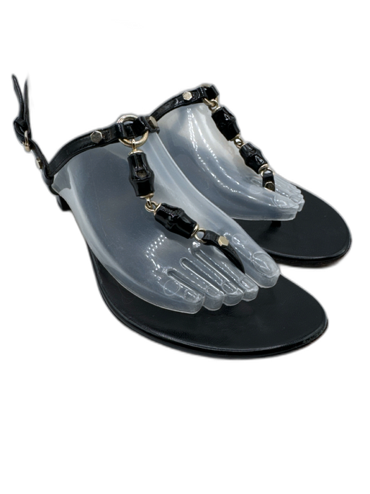 Gucci Shoe Size 8 Black Leather Block Heel Ankle Strap Thong Strap Sandals Black / 8