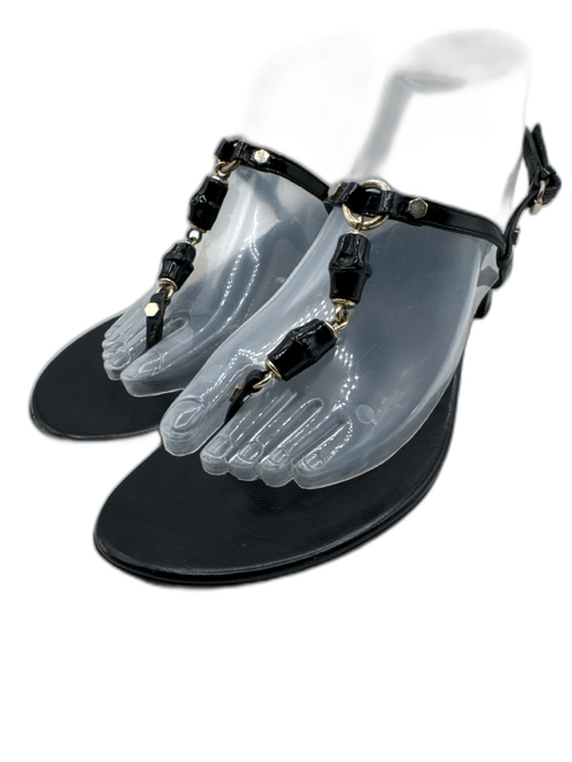 Gucci Shoe Size 8 Black Leather Block Heel Ankle Strap Thong Strap Sandals Black / 8