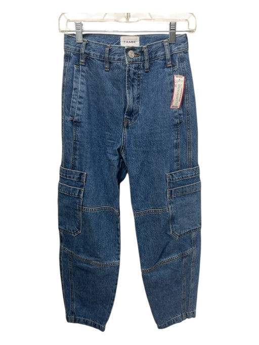 Frame Size 24 Medium Wash Cotton Barrel Leg Cargo High Rise Zip Fly Jeans Medium Wash / 24