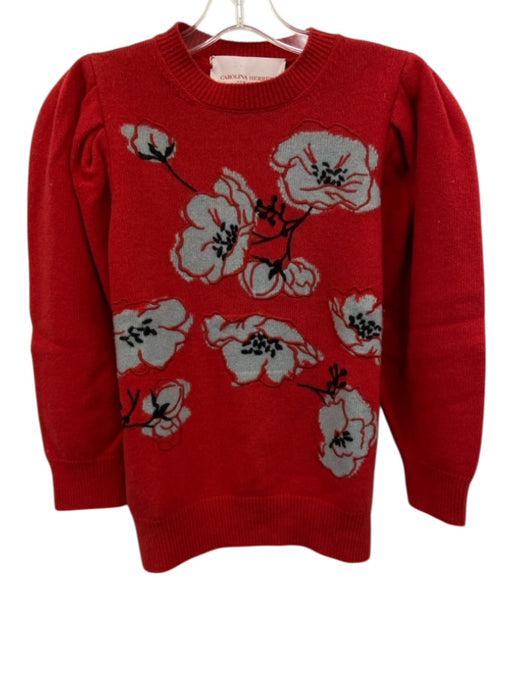 Carolina Herrera Size XS Red, Gray, Black Virgin Wool & Cashmere Poppies Sweater Red, Gray, Black / XS