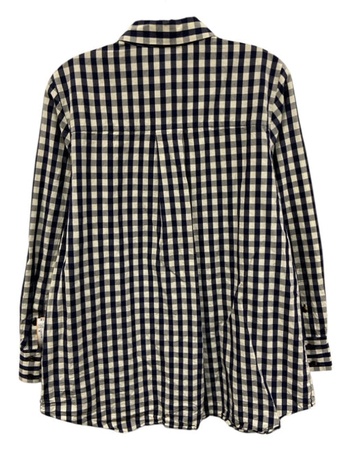 Lafayette 148 Size M Navy blue & Cream Cotton & Linen Long Sleeve Plaid Top Navy blue & Cream / M