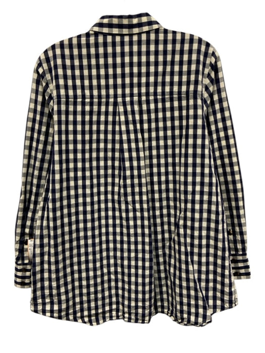 Lafayette 148 Size M Navy blue & Cream Cotton & Linen Long Sleeve Plaid Top Navy blue & Cream / M