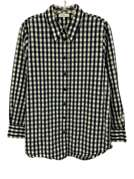 Lafayette 148 Size M Navy blue & Cream Cotton & Linen Long Sleeve Plaid Top Navy blue & Cream / M
