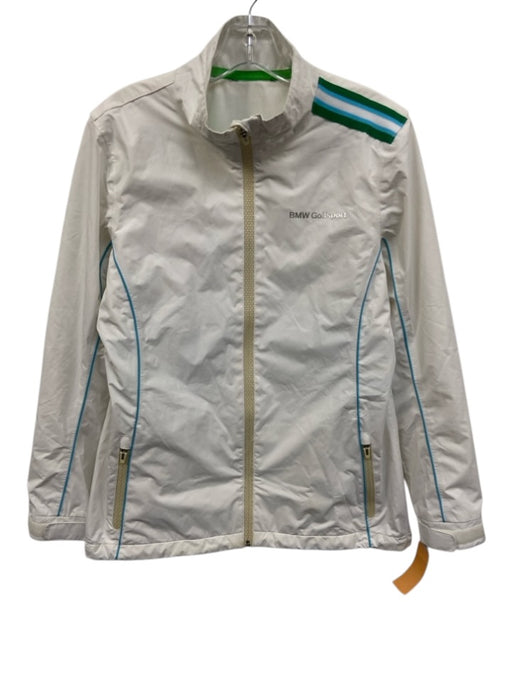 BMW Golfsport Size M White, Green, Blue Polyester Zip Up Stripe Athletic Jacket White, Green, Blue / M