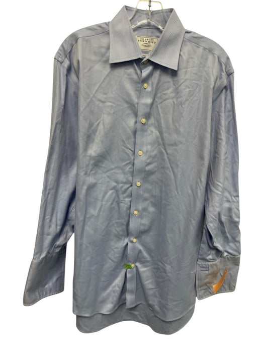 Charles Tyrwhitt Size 16 Blue Cotton Herringbone Button Up Long Sleeve Shirt Blue / 16