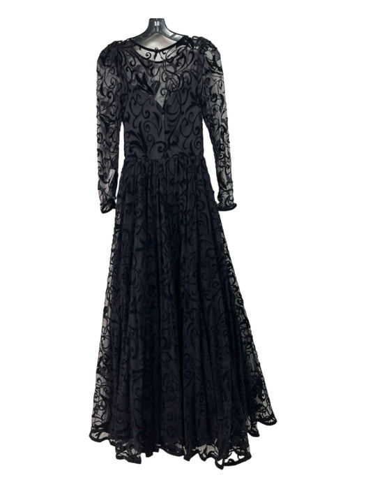 Caroline Charles Size 8 Black Polyester Mesh Velvet Detail Tulle Skirt Gown Black / 8