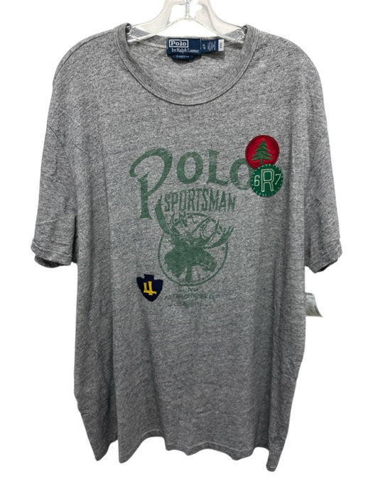 Polo Size L Gray & Green Cotton Lotus T shirt Crew Men's Short Sleeve Gray & Green / L