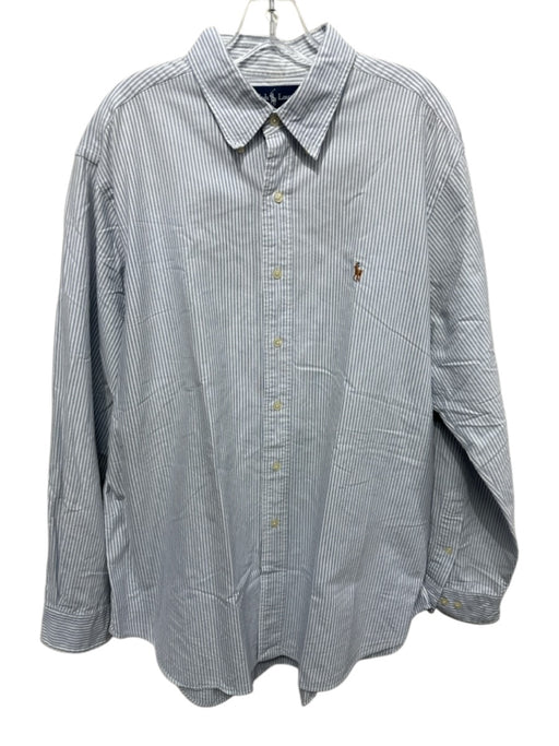 Ralph Lauren Size 17 Blue & White Cotton Striped Button Up Long Sleeve Shirt Blue & White / 17