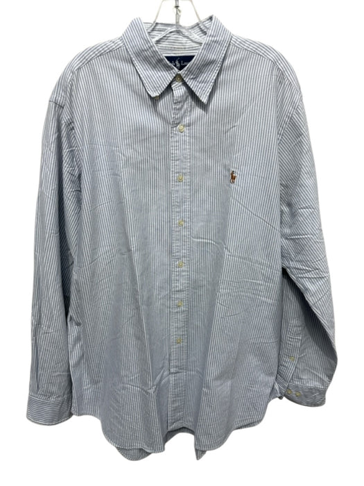 Ralph Lauren Size 17 Blue & White Cotton Striped Button Up Long Sleeve Shirt Blue & White / 17