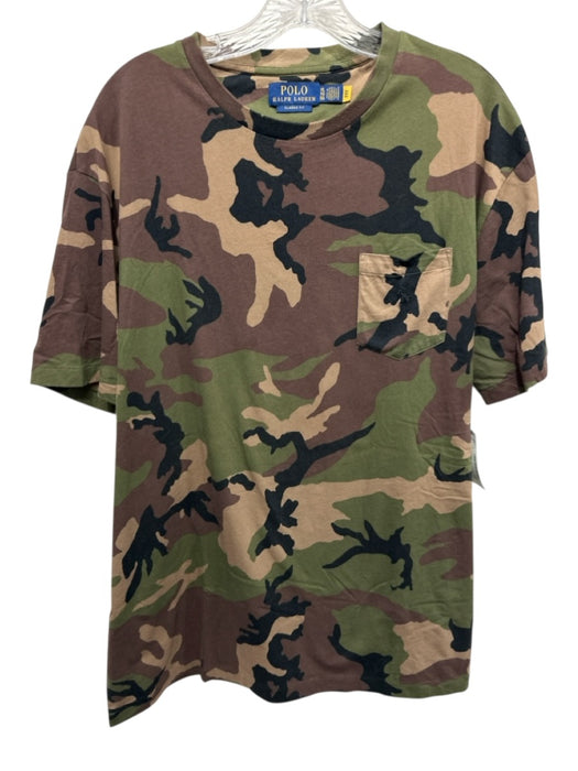 Polo Size XL Brown & Green Cotton Camo T shirt Crew Men's Short Sleeve Brown & Green / XL