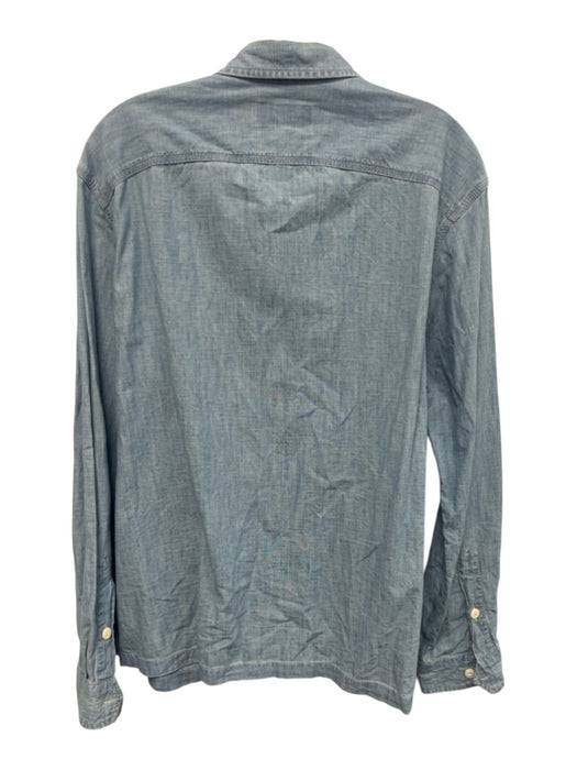 Polo Size L Light Wash Cotton Solid Button Up Front Pockets Long Sleeve Shirt Light Wash / L
