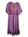 Oliphant Size S Purple & Multi Embroidered V Neck Short Flow Sleeve Tiered Dress Purple & Multi / S