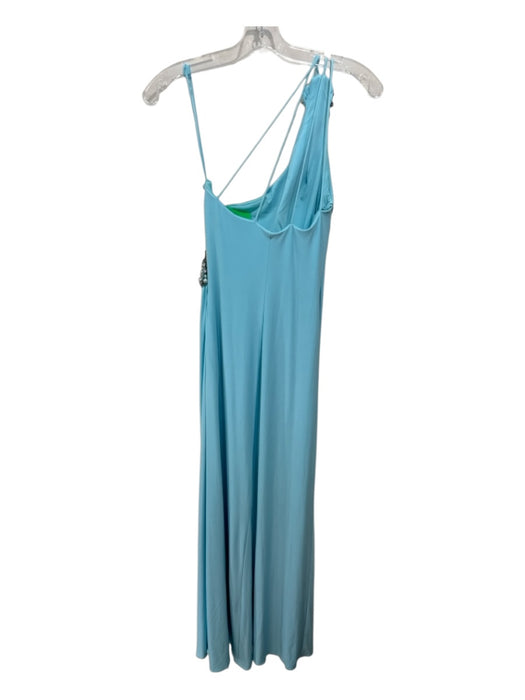 Cache Size 4 Aqua Blue Polyester One Shoulder Pearl Detail Side Zip Strappy Gown Aqua Blue / 4