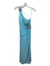 Cache Size 4 Aqua Blue Polyester One Shoulder Pearl Detail Side Zip Strappy Gown Aqua Blue / 4