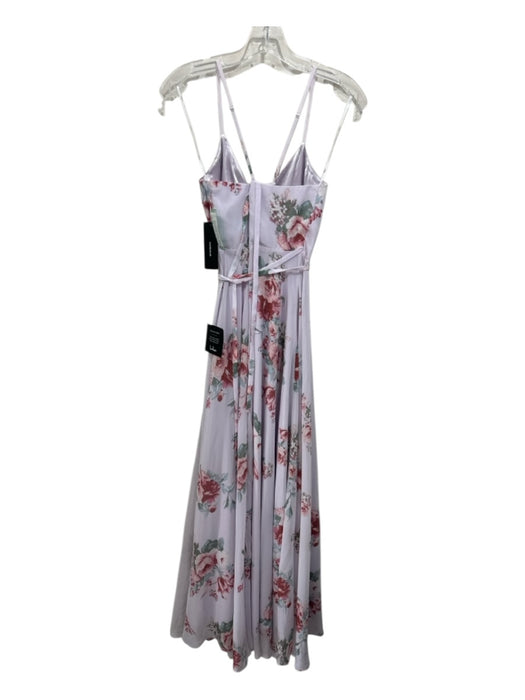 Lulus Size XS Pink & Green Polyester Spaghetti Strap Roses Wrap Tie Waist Gown Pink & Green / XS