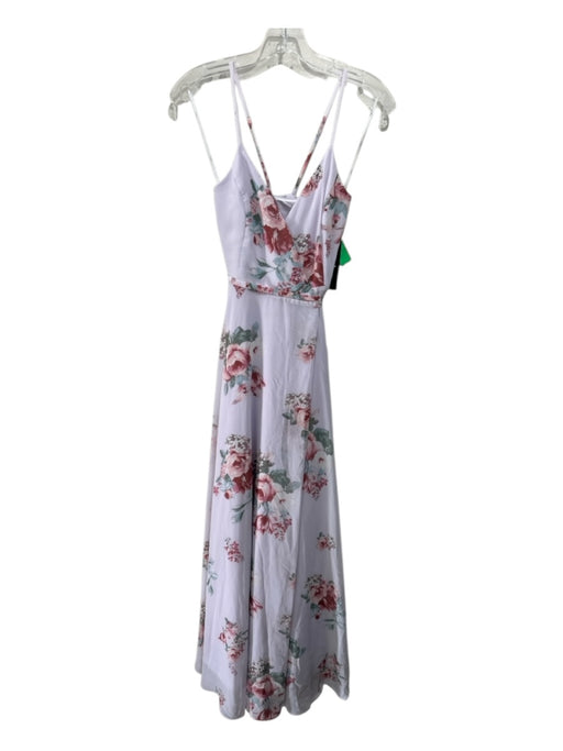 Lulus Size XS Pink & Green Polyester Spaghetti Strap Roses Wrap Tie Waist Gown Pink & Green / XS