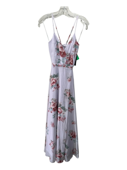 Lulus Size XS Pink & Green Polyester Spaghetti Strap Roses Wrap Tie Waist Gown Pink & Green / XS