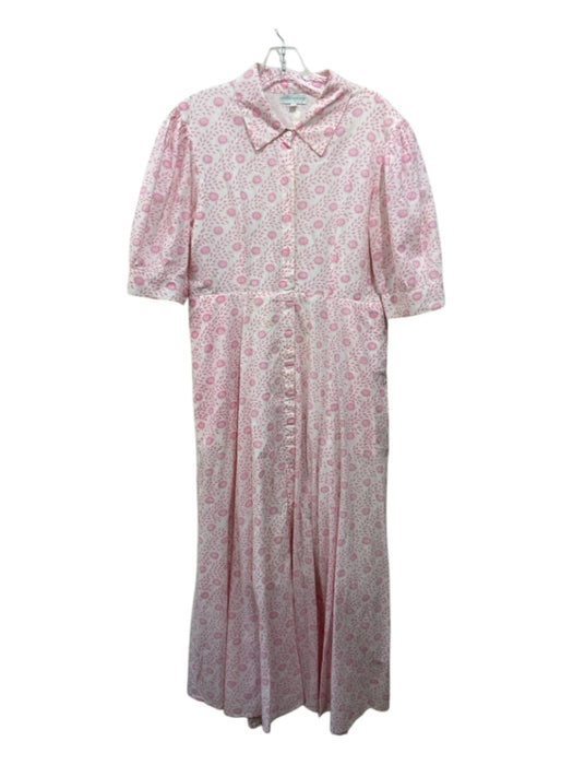 India Amory Size L Pink & White Cotton Blend Button Up Maxi Collar Dress Pink & White / L