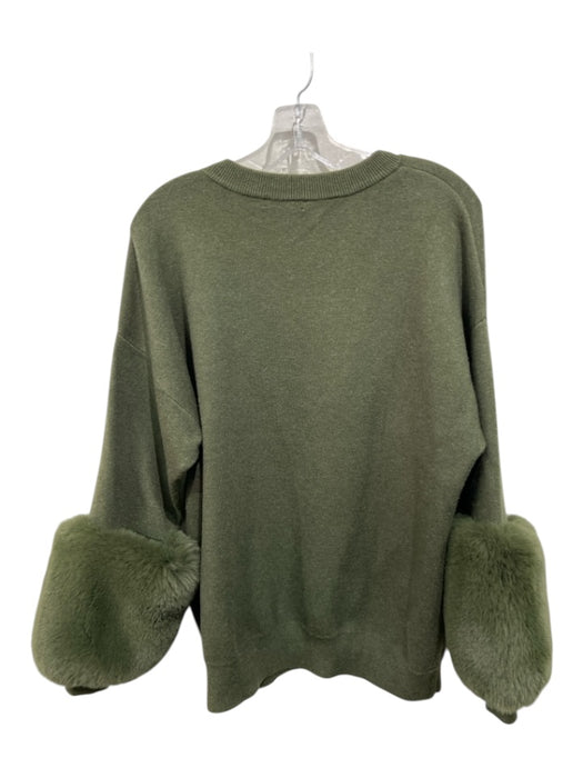 Saks Fifth Ave Size L Olive Green Viscose & Polyester Crew Neck Faux Fur Sweater Olive Green / L