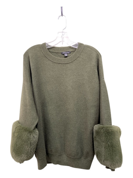 Saks Fifth Ave Size L Olive Green Viscose & Polyester Crew Neck Faux Fur Sweater Olive Green / L