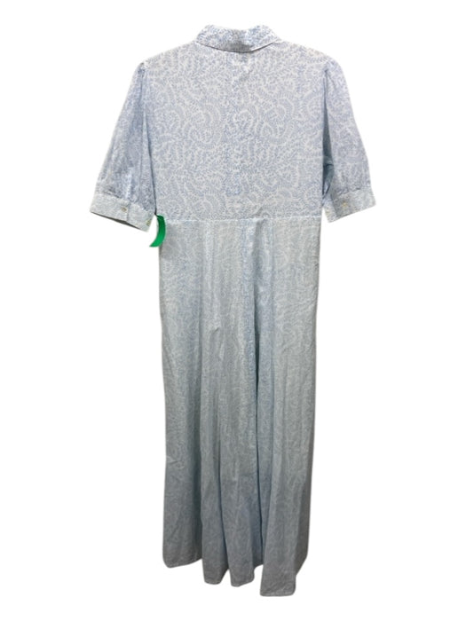 India Amory Size L Blue & White Cotton Blend Button Up Maxi Collar Dress Blue & White / L