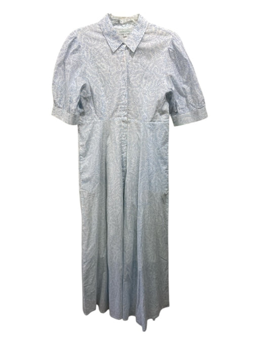 India Amory Size L Blue & White Cotton Blend Button Up Maxi Collar Dress Blue & White / L