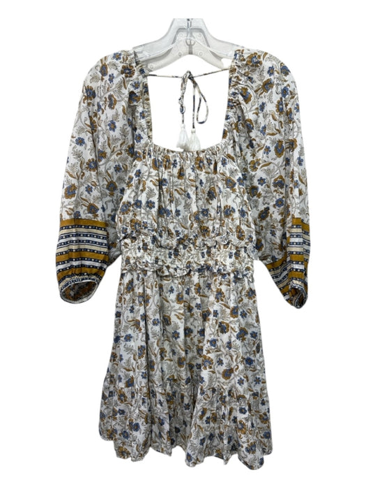 Cleobella Size M White, Yellow & Blue Organic Cotton Floral Smocked Waist Dress White, Yellow & Blue / M