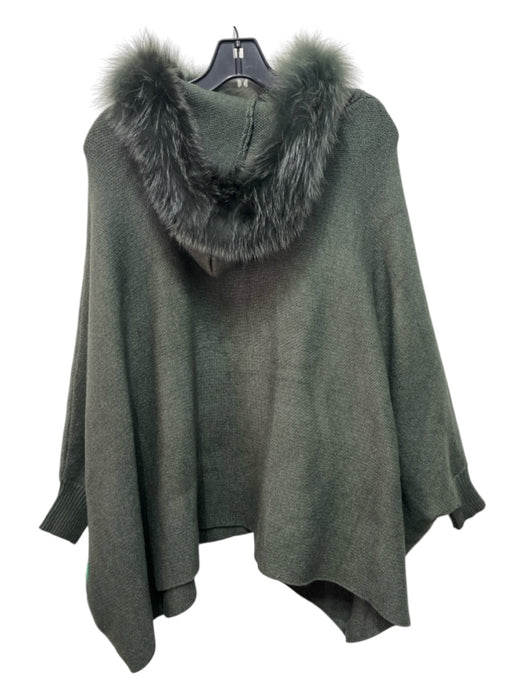 Mitchie's Size M/L Slate Green Fox Fur Hood Poncho style Sweater Slate Green / M/L