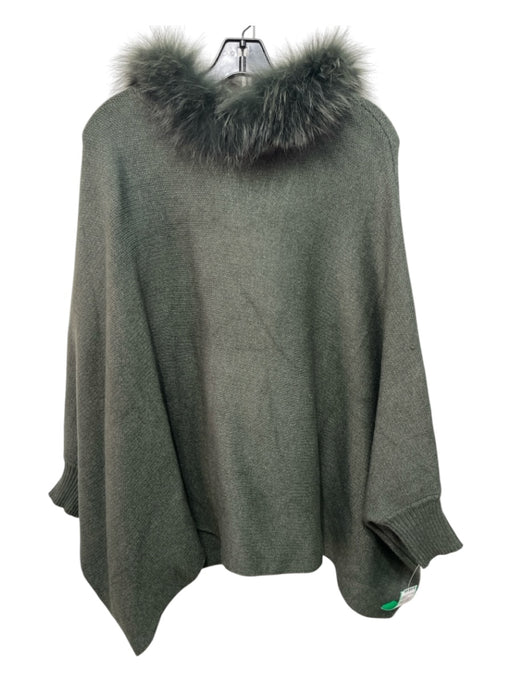 Mitchie's Size M/L Slate Green Fox Fur Hood Poncho style Sweater Slate Green / M/L