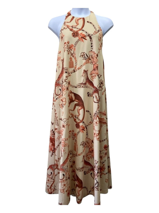 Mestiza New York Size L Cream & Orange Polyester Halter Maxi Floral Dress Cream & Orange / L