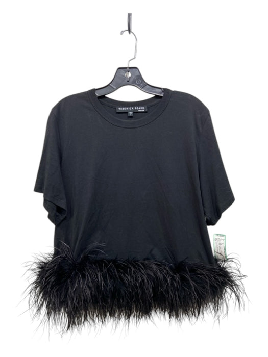 Veronica Beard Jeans Size L Black Cotton Turkey Feathers Scoop Neck Top Black / L