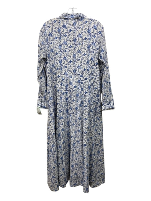 Livro Size L Blue & White Print Cotton Floral Maxi Tiered Button up Dress Blue & White Print / L