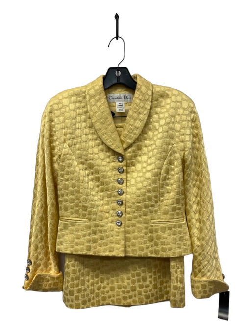 Christian Dior Size 6 Petite Yellow Cotton & Acetate Rayon Textured Brocade Set Yellow / 6 Petite