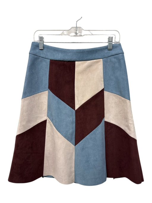 Gracia Size M Brown, Blue & White Polyester Button Fly Suede Patchwork Skirt Brown, Blue & White / M