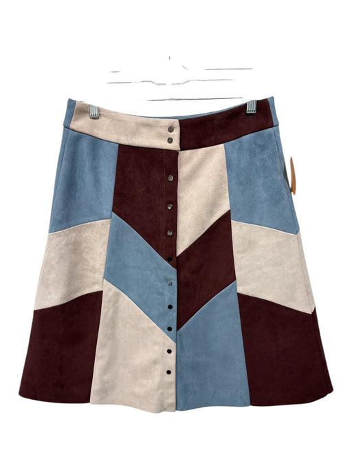 Gracia Size M Brown, Blue & White Polyester Button Fly Suede Patchwork Skirt Brown, Blue & White / M