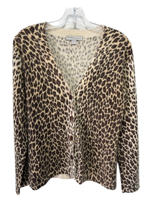 Kinross Size M Brown & Beige Cashmere Animal Print Long Sleeve Button Cardigan Brown & Beige / M