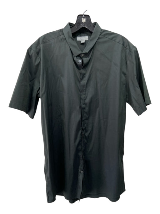 COS Size 15 3/4 Dark Green Cotton Blend Button Up Short Sleeve Collar Top Dark Green / 15 3/4