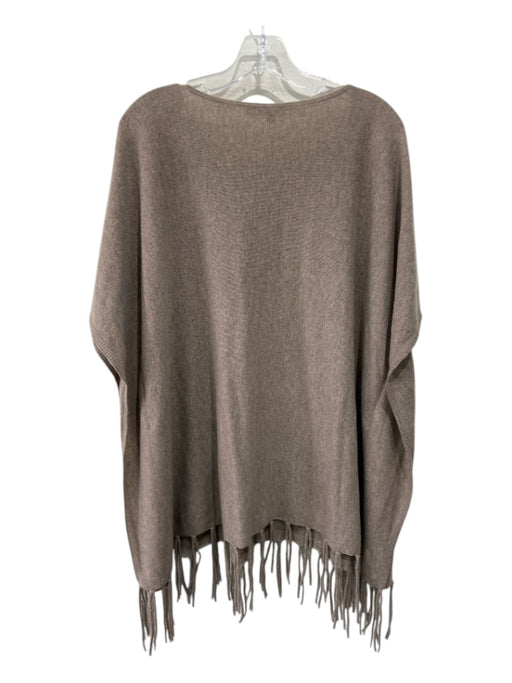 Calypso Taupe Cashmere Fringe Knit Ribbed Poncho Taupe / S