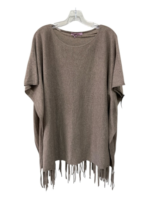 Calypso Taupe Cashmere Fringe Knit Ribbed Poncho Taupe / S