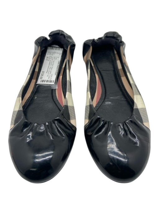 Burberry Shoe Size 36.5 Black, Tan & Red Patent Leather Coated Canvas Flats Black, Tan & Red / 36.5