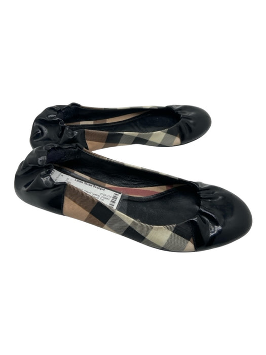 Burberry Shoe Size 36.5 Black, Tan & Red Patent Leather Coated Canvas Flats Black, Tan & Red / 36.5