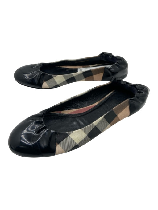 Burberry Shoe Size 36.5 Black, Tan & Red Patent Leather Coated Canvas Flats Black, Tan & Red / 36.5