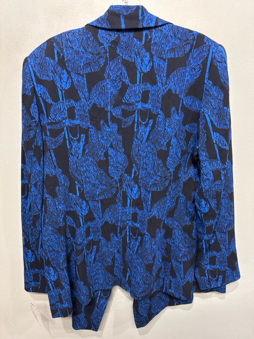 Escada Size L / 42 Black & Blue Viscose Blend Abstract Floral Lapel Jacket