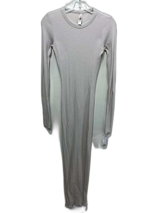 SKIMS Size S Beige Cotton Blend Waffle Knit bodycon Round Neck Maxi Dress Beige / S