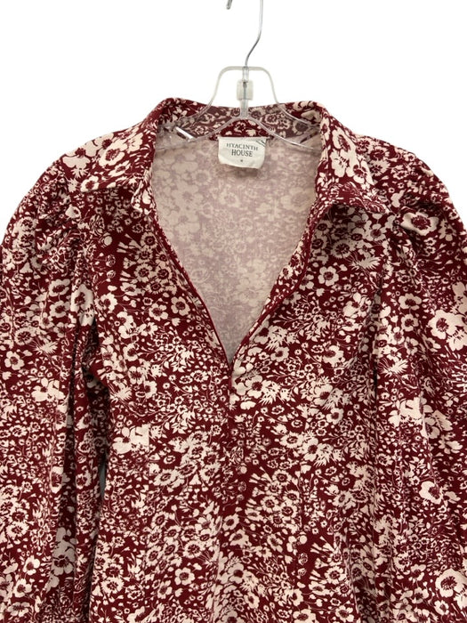 Hyacinth House Size M Red & White Cotton Floral Long Sleeve Collar Dress Red & White / M