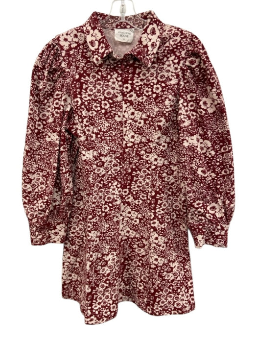 Hyacinth House Size M Red & White Cotton Floral Long Sleeve Collar Dress Red & White / M